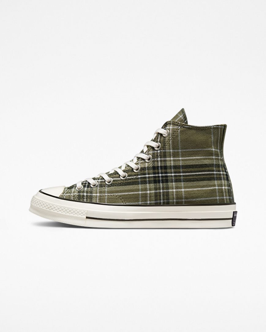 Men's Converse Chuck 70 Tartan High Top Shoes Olive / Black | AU 539CEV